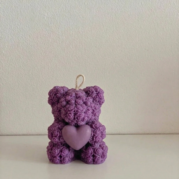 Teddy Bear Rose Candle with Heart | Sarang