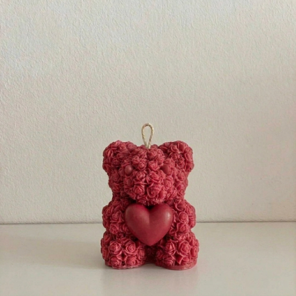 Teddy Bear Rose Candle with Heart | Sarang