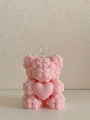 Teddy Bear Rose Candle with Heart | Sarang