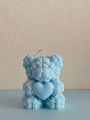 Teddy Bear Rose Candle with Heart